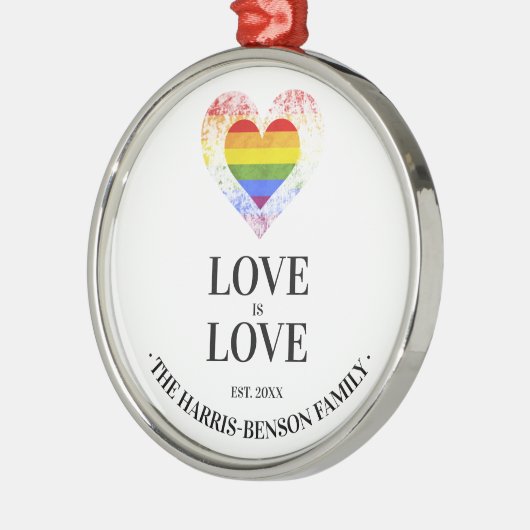 プライドレインボーハートゲイレズビアンLGBTファミリ メタルオーナメント (左)