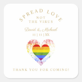 プライドレインボーハートレズゲイ結婚ズサニタイザ スクエアシール