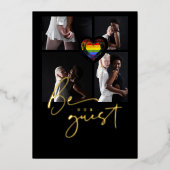 プライドレインボーハート4写真コラージュ 箔招待状 (正面)