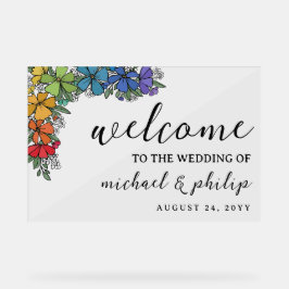 プライドレインボーフラワー結婚ズLGBTの歓迎 アクリルサイン