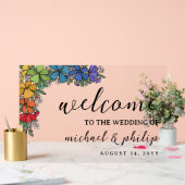 プライドレインボーフラワー結婚ズLGBTの歓迎 アクリルサイン (ウェディング)
