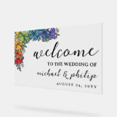 プライドレインボーフラワー結婚ズLGBTの歓迎 アクリルサイン (傾斜)