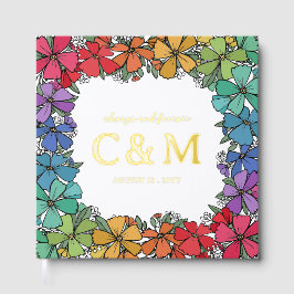 プライドレインボーフローラリース金ゴールド結婚LGBTQ ゲストブック