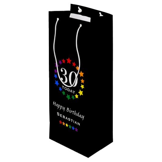 プライドレインボーブラック30今日または任意の年齢の誕生日 ワインギフトバッグ (裏面アングル)