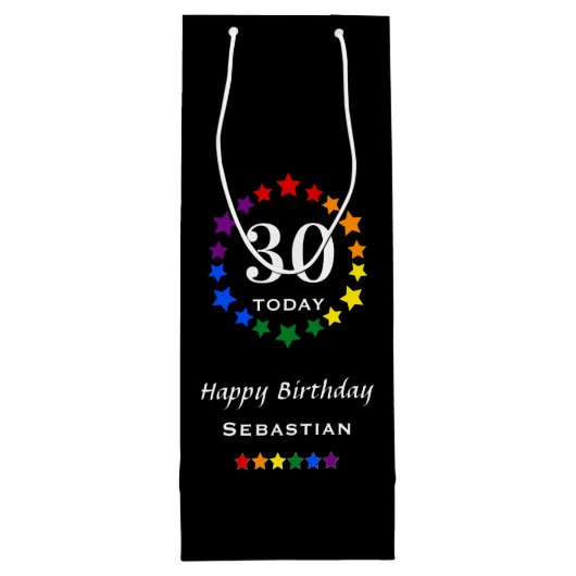 プライドレインボーブラック30今日または任意の年齢の誕生日 ワインギフトバッグ (裏面)