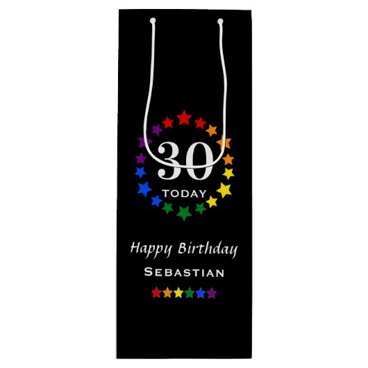 プライドレインボーブラック30今日または任意の年齢の誕生日 ワインギフトバッグ (正面)