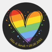 プライドレインボーLGBTQハート結婚ズ ラウンドシール (正面)