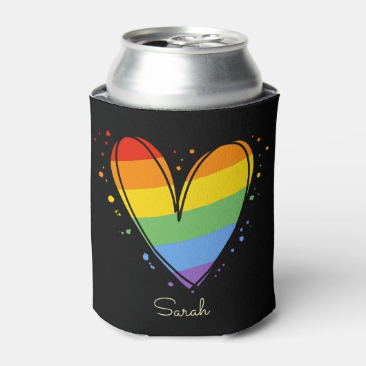 プライドレインボーLGBTQハート結婚ズ 缶クーラー (缶正面)
