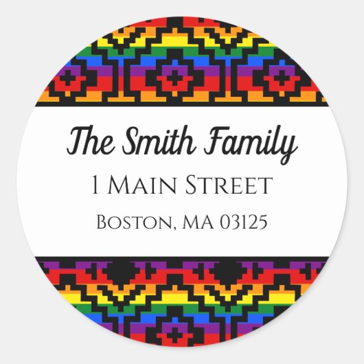 プライドレインボーLGBTQ幾何学差出人住所 ラウンドシール (正面)