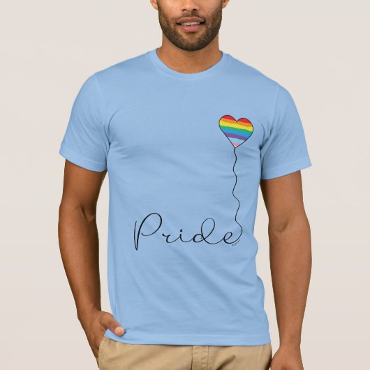 プライドレインボーLGBTQIAハートバルーン青Tシャツ Tシャツ (正面)