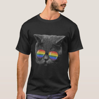 プライドヶ月ブリティッシュ・ショートヘア・レインボー国旗 Tシャツ