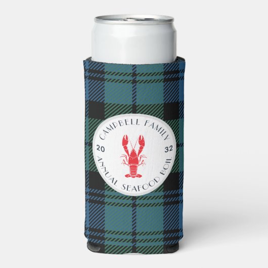 プライド任意の大事な行事ファミリーロブスター沸騰タータンチェック スリム缶クーラー (Seltzer正面)