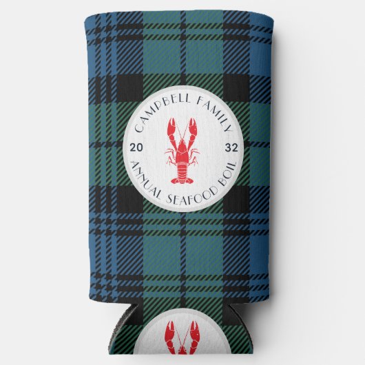 プライド任意の大事な行事ファミリーロブスター沸騰タータンチェック スリム缶クーラー (正面)
