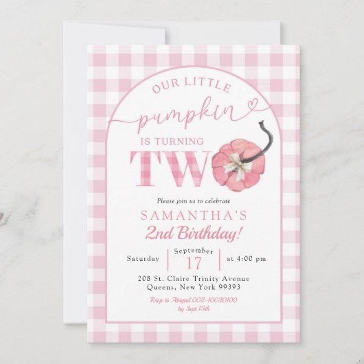 プライド名門私立校風のピンクカボチャ2nd誕生日 招待状 (正面)