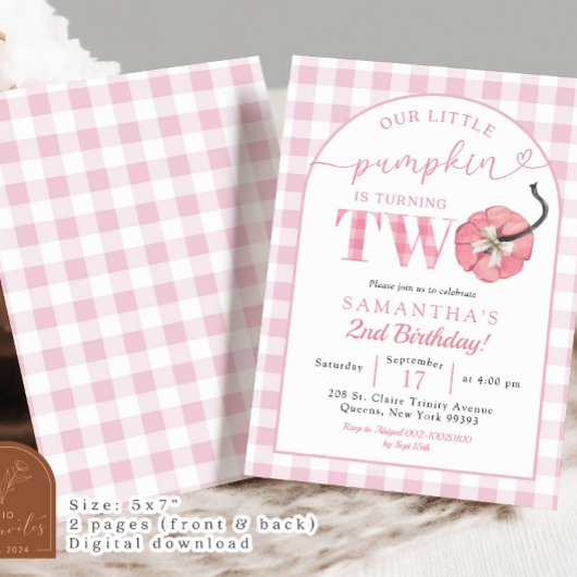プライド名門私立校風のピンクカボチャ2nd誕生日 招待状