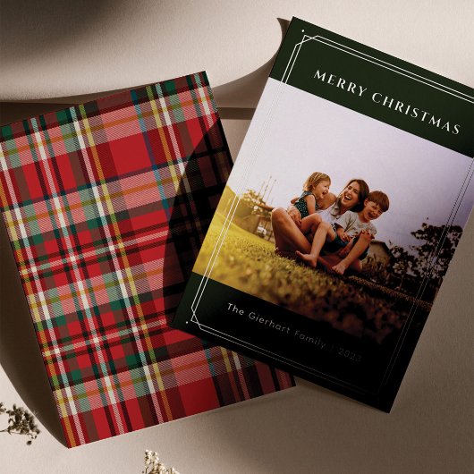 プライド家族の写真幾何学模様クリスマスシルバー 箔シーズンカード