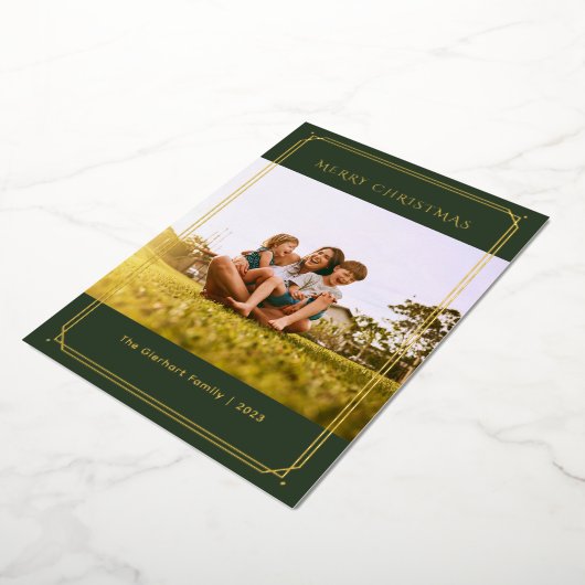 プライド家族の写真幾何学的クリスマス金ゴールド 箔シーズンカード (回転した状態)