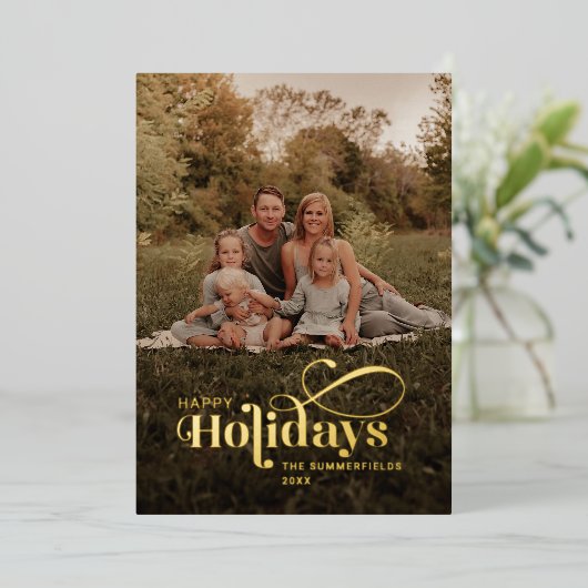 プライド家族の写真書道クリスマス金ゴールド 箔シーズンカード (立ち正面)