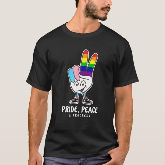 プライド平和の進展LGBTQ平和サイン平等ライ Tシャツ (正面)
