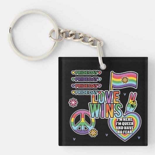 プライド日。愛が勝つ。私は同性愛者で怖くない。 キーホルダー (正面)