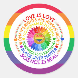 プライド月LGBT with rainbow Love is love ラウンドシール