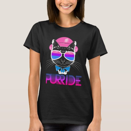 プライド猫のPurrideの両性のおもしろTシャツLGBTQ Tシャツ (正面)