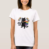 プライド猫 – LGBTQIA2S+アリー猫デザイン Tシャツ (正面)