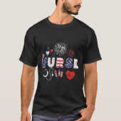 プライド看護師 アメリカ国旗 ステートスコープ 愛国看護師 4 Tシャツ (正面)