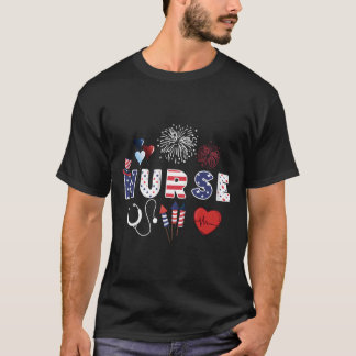 プライド看護師 アメリカ国旗 ステートスコープ 愛国看護師 4 Tシャツ