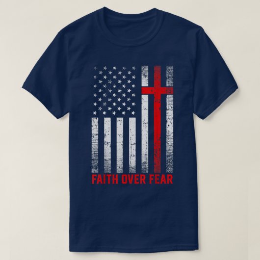 プライド米国国旗アメリカ恐怖に対する信仰祈りの言葉男性W Tシャツ (デザイン正面)