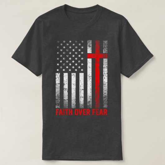 プライド米国国旗アメリカ恐怖に対する信仰祈りの言葉男性W Tシャツ (デザイン正面)