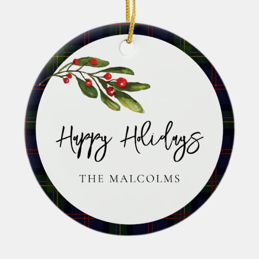 プライド素朴ファミリーフォトクラシックタータンチェック セラミックオーナメント (正面)