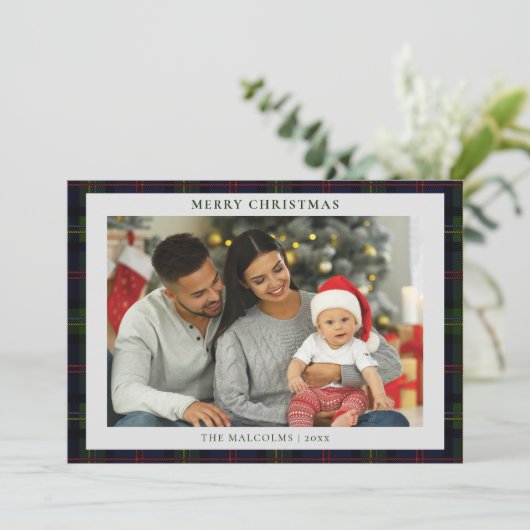 プライド素朴ファミリーフォトマルコムタータンチェッククリスマス シーズンカード (スタンド正面)