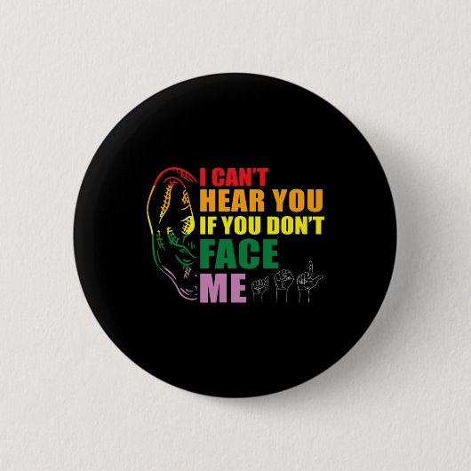 プライド聞こえない顔手指言語 缶バッジ (正面)