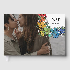 プライド花モノグラム写真LGBTQ 結婚s ゲストブック