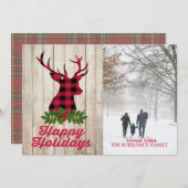 プライド鹿ヘッドフォトカードとハッピーホリデー シーズンカード (正面/裏面)
