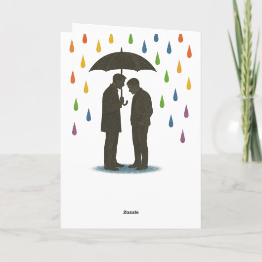 プライド・アニバーサリー・レインボーの傘の下のゲイカップル カード (裏面)