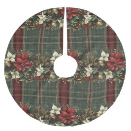 プライド&エレガントポインセティアスクリスマスホリデー ブラッシュドポリエステルツリースカート