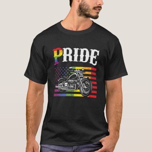 プライド、ゲイバイクもしくは自転車に乗る人、LGBTオートバイクラブ、ゲイプライド Tシャツ (正面)