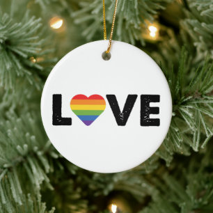 プライド・ラブ・イズ・ラブ・ゲイ・エクオリティ・レインボー・LGBTQ セラミックオーナメント