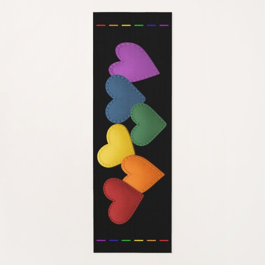 プライド レインボー カラー 縫い付け ハート ヨガマット (正面)