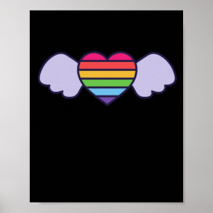 プライド – 翼を持つレインボーカラーハート。ゲイlgbtq ポスター