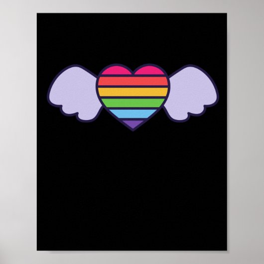 プライド – 翼を持つレインボーカラーハート。ゲイlgbtq ポスター (正面)