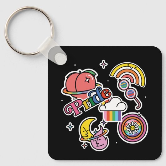 プライド+LGBTQ。ラブプライド。虹のハート（花） キーホルダー (正面)