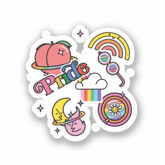 プライド+LGBTQ。ラブプライド。虹のハート(花) シール (正面)