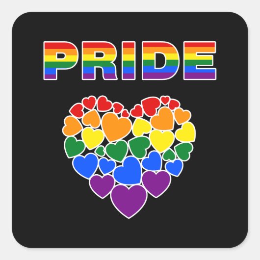 プライド LGBTQ レインボーハート スクエアシール (正面)