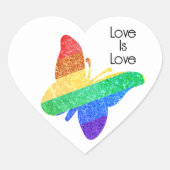 プライド LGBTQA+ レインボー 蝶 Love is Love ハートシール (正面)