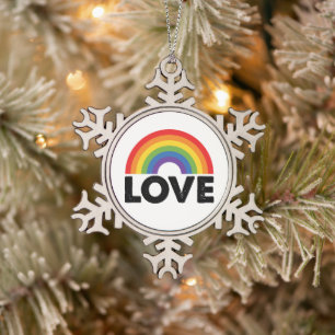 プライド・Love is Love・ゲイの平等・レインボー・LGBTQ スノーフレークピューターオーナメント
