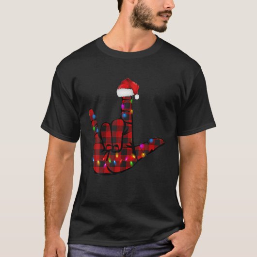 プライドASLメリークリスマスサインランゲージレッドプレイド Tシャツ (正面)