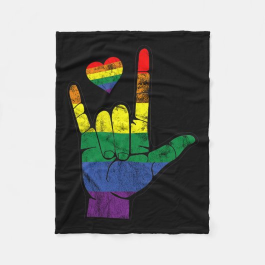 プライドAsl手話Lgbtろう認識度月 フリースブランケット (正面)